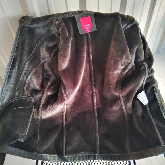 Women's Esprit Faux Suede Faux Fur Avocado Green Jacket Coat Size Medium - Picture 11 of 16